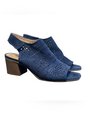 Women’s 7.5 Vitalize by Ortholite Navy Suede Boho Peep-toe Block Heel Sandal